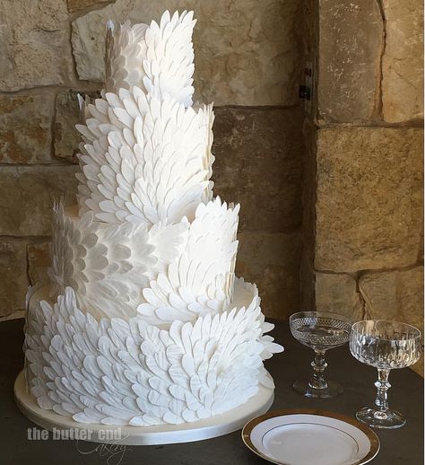 www.thebutterend.com Feather Cake, Banana Split Dessert, Elegant Birthday Cakes, White Weddings, Tiered Cake, Wedding Cakes Blue, White Wedding Cakes, Wedding Cakes With Cupcakes, Unique Wedding Cakes