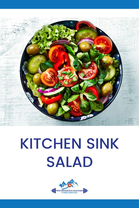 Grab whatever you have and put it together for this kitchen sink salad! Recipe from: Saara at Performance is Haapanen #performanceishaapanen #healthyrecipe #healthyfood #healthfood #fuelyourbody #nutrition #kitchensinksaladrecipe #kitchensinksaladrecipe #saladrecipe #salad Kitchen Sink Salad, Salad For Lunch, Balsamic Dressing, Lunch Salads, Mixed Greens, Pumpkin Seeds, Salad Recipe, Kitchen Sink, Stuffed Bell Peppers