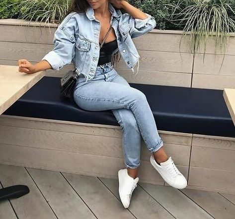 ♡ Looks Total Jeans, Look Jean, Casual Outfits For Teens, Chique Outfits, Pastel Outfit, Denim Ideas, Trendy Swimwear, Double Denim, Ladies Dress Design