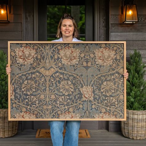 Large Textile Wall Art Framed Wall Art Mid Century Wall Decor With Wooden Frame Blue Canvas Wall Art Botanical Floral Art 173 - Etsy Mid Century Wall Decor, Over The Couch, Botanical Floral Art, Wall Art Botanical, Textile Wall Art, Oak Hardwood, Framed Fabric, Blue Canvas, Botanical Wall Art