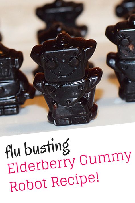 Flu Busting, Kid Loving, All Natural Elderberry Robot Recipe Elderberry Gummy Recipe, Elderberry Gummies Recipe, Homemade Elderberry, Elderberry Recipes, Gummies Recipe, Elderberry Gummies, Beef Gelatin, Elderberry Syrup, Eating Organic