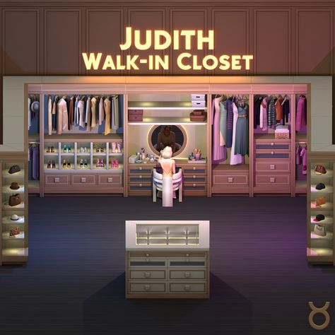 Judith Walk-In Closet Overview | Patreon Taurus Design, Dresser Accessories, Mod Furniture, Sims Packs, Sims 4 Bedroom, Sims 4 House Building, Sims 4 Cc Furniture, Best Sims, Sims 4 Mods Clothes