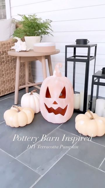 Terracotta Pumpkins, Peach Milk, Orange Sherbert, Jack O Lanterns, Harvest Decor, Apple Barrel, Pottery Barn Inspired, Craft Paint, Harvest Decorations