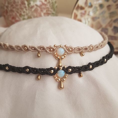 Bohemian Opalite Choker or Tiaraboho Headbanddainty Opalite - Etsy Macrame Choker Tutorial, Macrame Tiara, Tiara Boho, Macrame Collar, Macrame Choker Necklace, Diy Choker Necklace, Opal Choker, Macrame Gemstone, Macrame Choker