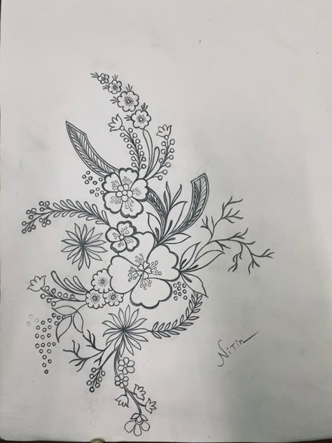 Embroidery Motifs Drawing, Khaka Designs Embroidery, Khaka Designs, Geometric Coloring Pages, Flower Pattern Drawing, Hand Work Design, Beautiful Flower Drawings, Flower Bunch, Flower Drawing Design