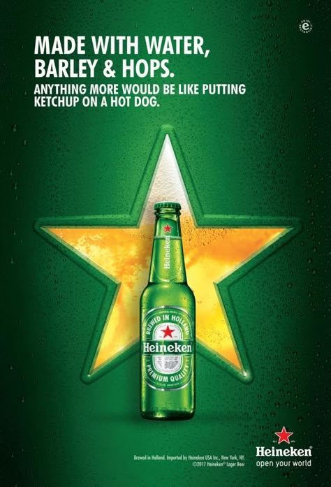 Heineken : Chicago no-ketchup | AdAge Heineken Poster, Beer Graphic Design, Digital Menu Boards, Interactive Web Design, Heineken Beer, Beer Ads, Chicago Dog, Beer Advertising, Beer Ad