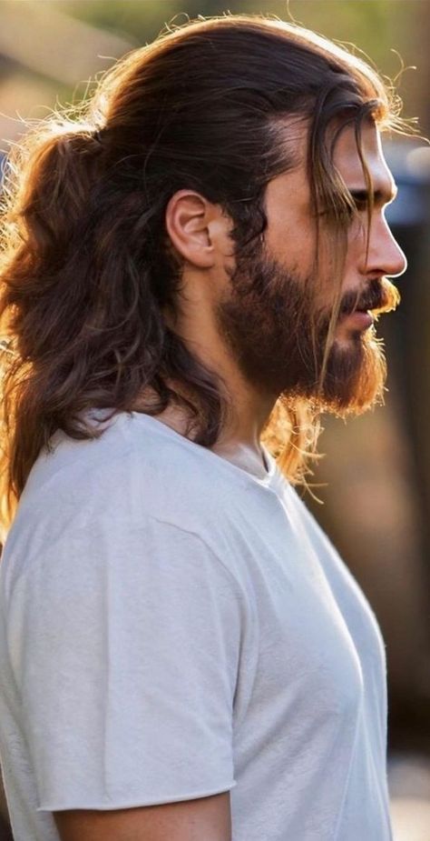 Half pony for Men Long Hair And Beard, Man With Long Hair, Long Hair Beard, Men's Long Hairstyles, Long Hair Wedding Styles, Grow Long Hair, Corte De Cabelo Masculino, Long Hair Styles Men, Long Hair Cuts