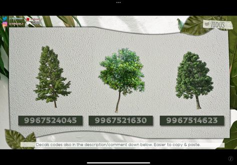 Trees Bloxburg Code, Tree Codes For Bloxburg, Bloxburg Custom Plants Decal, Decal Tree Bloxburg, Bloxburg Tree Leaves Decal, Bloxburg Realistic Tree Codes, Bloxburg Realistic Tree Decal Codes, How To Make Custom Plants In Bloxburg, Bloxburg Custom Trees