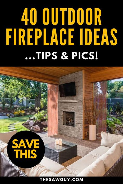 Outdoor Fireplace Ideas Backyards, Outdoor Propane Fireplace, Build Outdoor Fireplace, Outdoor Fireplace Ideas, Modern Outdoor Fireplace, Build Outdoor Furniture, Outdoor Wood Fireplace, Deck Fireplace, Outside Fireplace