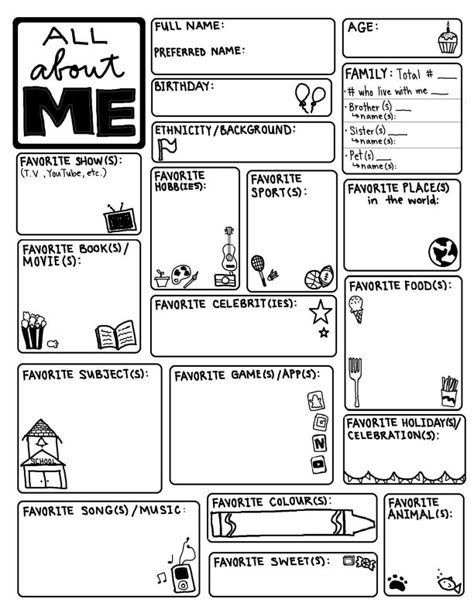 A fun activity for students to write fun facts all about them. Back to School - All About Me - Box Theme Worksheet All About Me Board Game, Papers To Fill Out For Fun, Middle School About Me, Student About Me Sheet, First Day School Activities Elementary, Back To School About Me, Fun Activities For Teachers, About Me Worksheet High School, Middle School All About Me Sheet