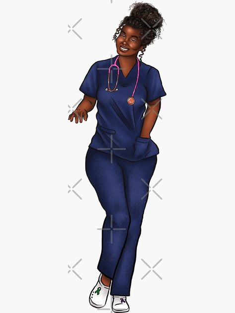 Black Nurses are Dope - Hand Illustrated African American Nurse with Curly Hair by sociallynina Black Nurse Aesthetic Wallpaper, Black Nurses Goals Wallpaper, Black Midwife Aesthetic, Black Nurses Aesthetic, Black Doctors Women Goals, Nurse Aesthetic Black Women, Black Nurse Art, Nursing Black Women, Black Doctor Aesthetic