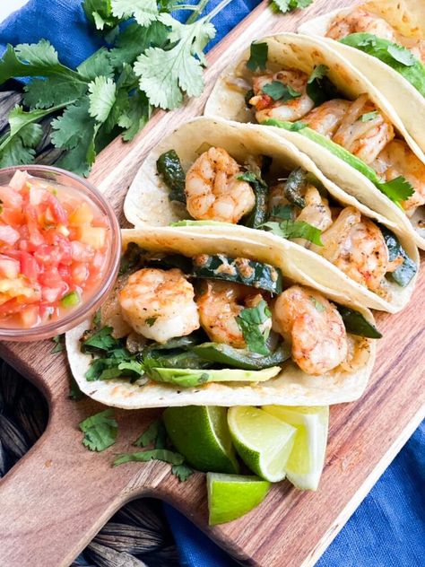 Shrimp Poblano Tacos, Shrimp And Poblano Tacos, Poblano Shrimp, Fancy Dinner For Two, Poblano Tacos, Guava Bbq Sauce, Shrimp Dinner Ideas, Steamer Clams, Veal Saltimbocca