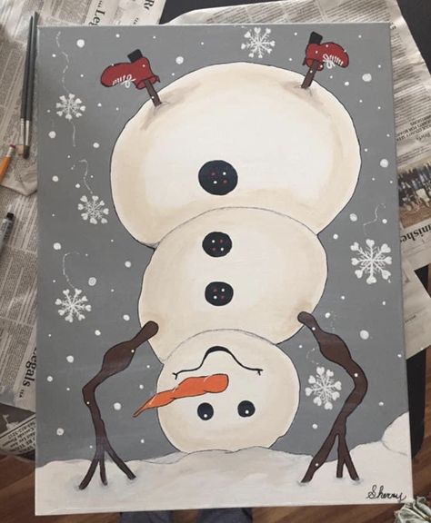 Watercolor Snowmen, Snowmen Art, Winter Art Lesson, Christmas Canvas Art, Christmas Paintings On Canvas, Christmas Card Art, Snowman Painting, Holiday Painting, Christmas Signs Wood