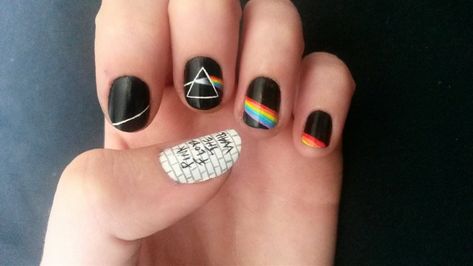 Pink Floyd Nail Art, Pink Floyd Nails, Rocker Nails, Music Nails, Band Nails, Mens Nails, Grunge Nails, Glamorous Nails, Almond Acrylic Nails