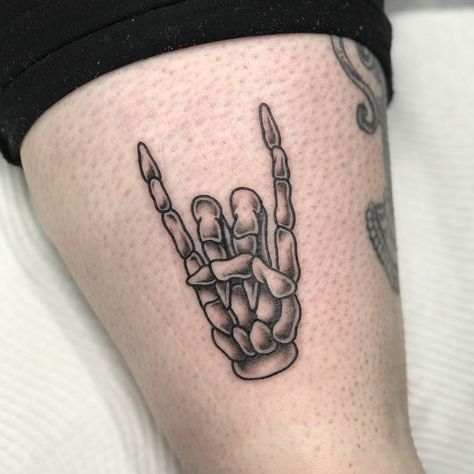 Skeleton hand tattoo Skeleton Rock Hand Tattoo, Rock Hand Tattoo, Skeleton Rock Hand, Hand Tattoo Images, Shading Tattoo, Side Hand Tattoos, Skull Hand Tattoo, Tattoo On Back, Rock Tattoo