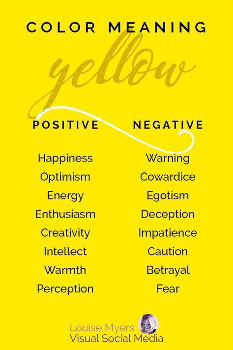 yellow graphic lists positive and negative meanings of the color yellow. Yellow Color Meaning, Color Meaning Personality, Yellow Meaning, Psychology Color, Colour Meaning, Yellow Quotes, The Color Yellow, Color Symbolism, Colors And Emotions