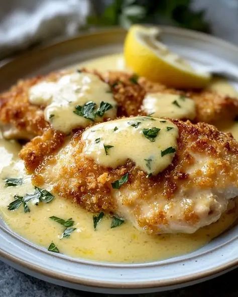 Lemon Pecorino Crusted Chicken with Creamy Lemon Sauce Lemon Pecorino Crusted Chicken With Creamy Lemon Sauce, Lobster Cream Sauce, Creamy Lemon Sauce, Mom Recipes, Chicken Entrees, Crusted Chicken, Lemon Sauce, Fool Proof Recipes, Chicken Dishes Recipes