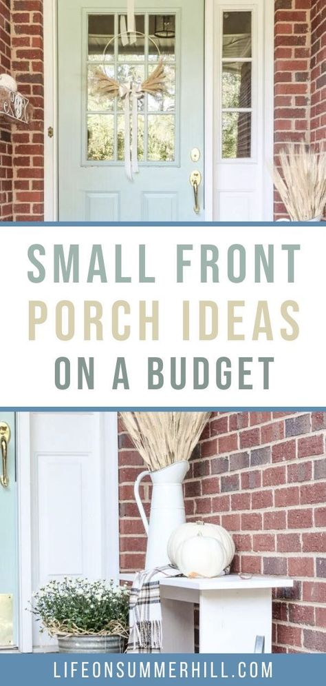 Best small front porch ideas on a budget. Last fall I decorated our small front porch. These simple steps will help you decorate your front porch where it looks larger and pretty without looking cluttered. Small front porch decorating ideas, small front porches decorating ideas, small front porch fall decorating ideas, small front porch fall decor ideas, small front porch small front porch decorating ideas fall, small front porch decor. Fall Small Front Porch Decor, Narrow Front Porch Decorating Ideas, Small Front Porch Fall Decor, Stoop Decor, Small Porch Decor, Small Front Porch Decor, Small Porch Ideas, Front Porch Bench, Front Porch Decorating Ideas