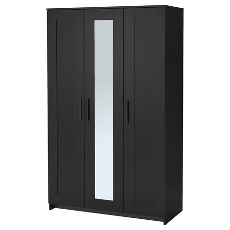 BRIMNES Wardrobe with 3 doors - black - IKEA Ikea Brimnes Wardrobe, Brimnes Wardrobe, Ikea Brimnes, Portland Apartment, Armoire Ikea, Ikea Wardrobe, Mirrored Door, Open Wardrobe, Sliding Wardrobe Doors