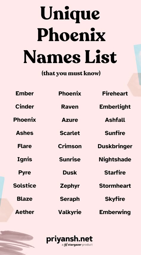 Looking for the perfect Phoenix name? This list has 50+ fiery, powerful, and unique names inspired by the mythical bird. Find the perfect name for your character, business, or anything else! Mythical Female Names, Phoenix Name, Phoenix Names, Creative Writing Stories, Neutral Names, Bird Names, Mythical Bird, Writing Names, Male Names