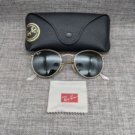 Ray-Ban Round Metal Sunglasses RB3447 Gold frames Green lenses Men Women New Ray Ban Round, Ray Ban Round Metal, Round Metal Sunglasses, Round Ray Bans, Nose Shapes, Green Lens, Gold Frames, Frame Arms, Green Lenses