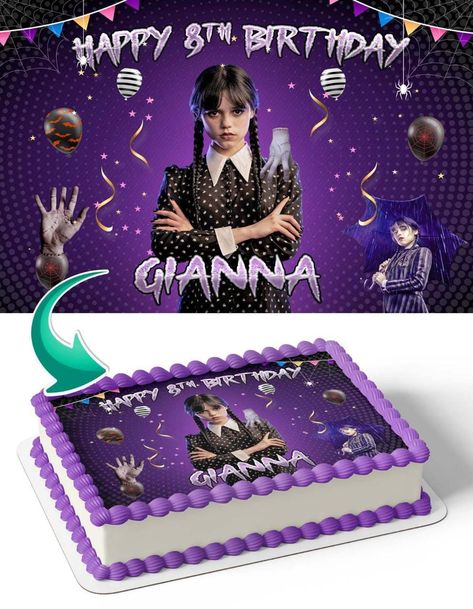 Photo Print Cake, Addams Family Theme Party, Birthday Cake Banner, Edible Photo Cake, Edible Print Cake, Photo Cake Topper, Cake Image, Wednesday Adams, Edible Toppers