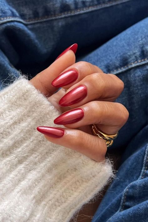 Red Wedding Nails, Nail Theory, Red Chrome Nails, Chrome Manicure, Berry Nails, Gold Chrome Nails, Shellac Manicure, Milky Nails, Chrome Nails Designs