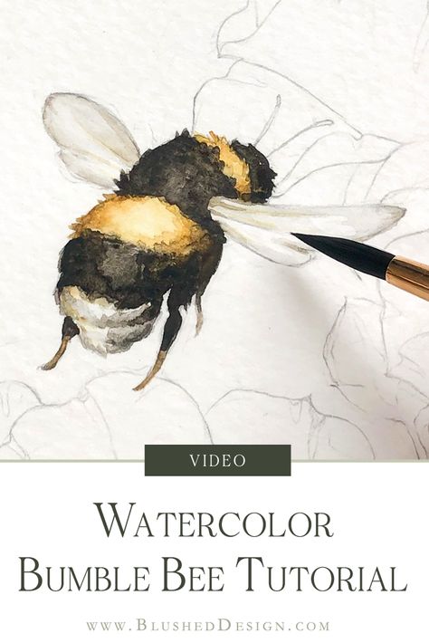 Watercolor Bumble Bee, Ako Kresliť, Bee Drawing, Realistic Watercolor, Bee Painting, Watercolor Flowers Tutorial, Watercolor Paintings For Beginners, Watercolor Lessons, Diy Watercolor Painting