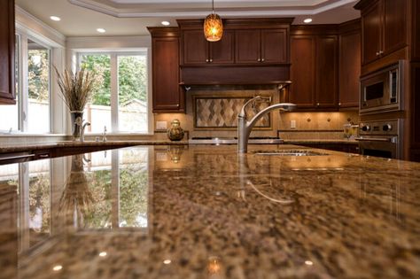 Granite Countertops: Introductory Buyer's Guide - Bob Vila Wheelchair Accessible Kitchen, Kitchen Countertops Granite Colors, Granite Cleaner, Home Rehab, Granite Kitchen Counters, Granite Countertops Colors, Kitchen Countertop Ideas, Accessible Kitchen, Granite Backsplash