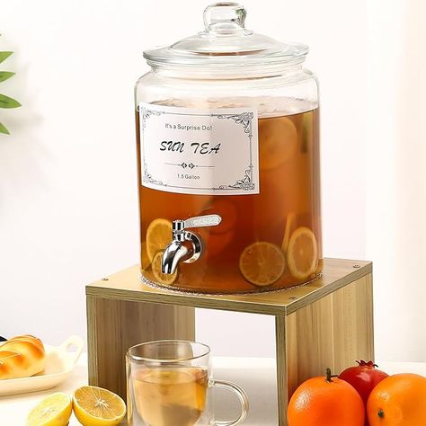 Amazon.com: 1.6 Gallon Beverage Dispenser- Glass Drink Dispensers For Parties- Beverage Dispenser With Stand, Spigot 18/8 Stainless Steel- Sun Tea Glass Jar For Outside, Juice Lemonade Dispenser : Everything Else Beverage Dispenser Ideas, Lemonade Dispenser, Sun Tea, Inspirational Board, Glass Drink, Beverage Dispenser, Water Coolers, Drink Dispenser, Party Drinks