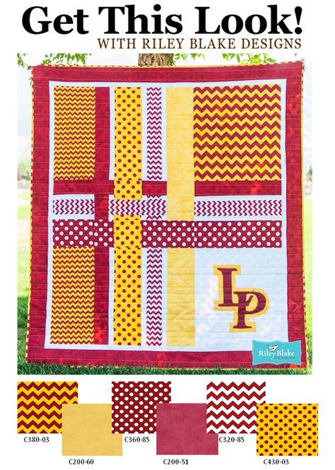 School Pride Free Quilt Pattern with Riley Blake School Chevrons & Dots = Fabulous! Pattern available here: http://www.rileyblakedesigns.com/media/uploads/Free_Quilting_Projects/2013/SchoolPride.pdf Cowboy Quilt, Sports Quilts, Tshirt Quilt, Childrens Quilts, Boy Quilts, School Pride, Free Quilting, Quilting Tips, Small Quilts