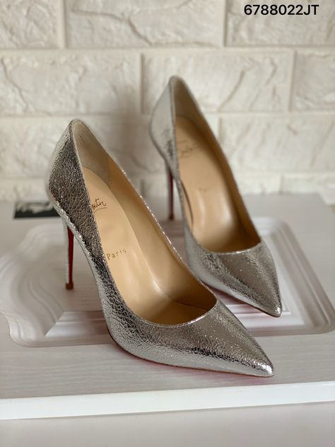 Christian louboutin CL red bottom high heels silver Red Bottoms Heels, High Heels Silver, Red Bottom High Heels, Heels Silver, Silver High Heels, Red Bottom, Dress Silver, Red Bottoms, Silver Dress