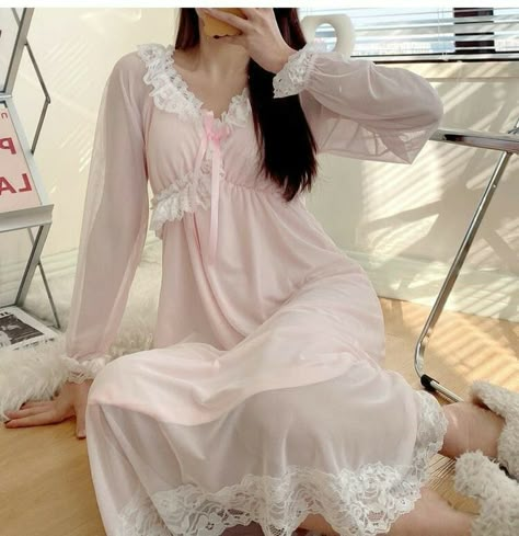 Cute Night Gown Pajamas, Princess Pjs, Victorian Sleepwear, Night Gown Vintage, Princess Sleepwear, Victorian Princess, Princess Nightgowns, Sleeping Gown, Victorian Nightgown