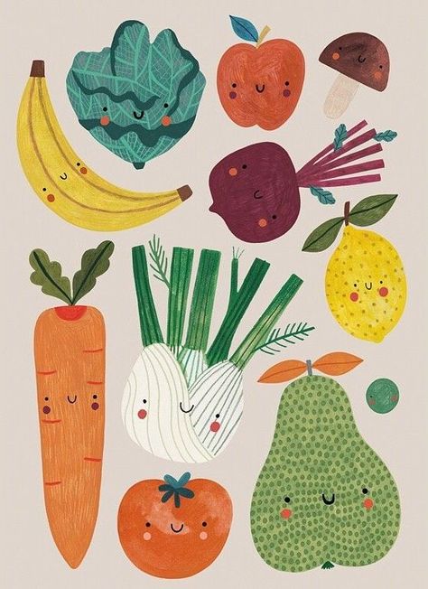 Akvarel Illustration, Vegetable Illustration, Posca Art, Fruit Illustration, Childrens Illustrations, Food Illustrations, Art Journals, Cute Illustration, Children Illustration