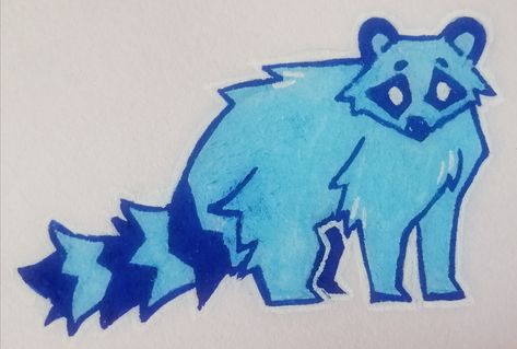 Blue Raccoon drawn with Posca markers