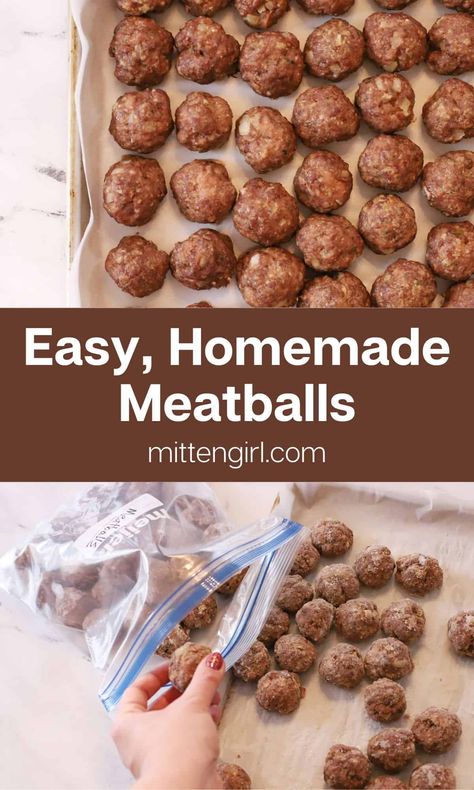 Fantastic for meal prep, this recipe makes aprox 5 dozen meatballs, which freeze easily and are great to have on hand for quick weeknight meals. Homemade Meatballs To Freeze, Meatball Recipes To Freeze, Homemade Frozen Meatballs, How To Freeze Meatballs, Make Ahead Meatballs To Freeze, Costco Meatballs Recipes, Meatballs To Freeze, Make Ahead Meatballs, Freeze Meatballs