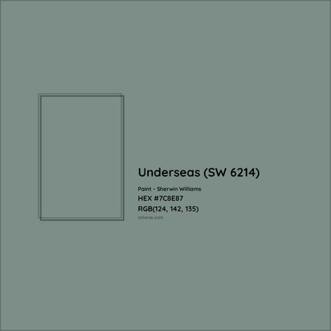 Sherwin Williams Underseas (SW 6214) Paint color codes, similar paints and colors Sherwin Williams Underseas Paint, Underseas Sherwin Williams, Sherwin Williams Underseas, Sherwin Williams Stardew, Sherwin Williams Color Palette, Zyla Colors, Analogous Color Scheme, Paint Color Codes, Rgb Color Codes