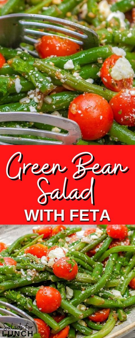 Fresh Green Bean Salad Recipes, Salad With Feta Cheese, Green Bean Salad Recipes, Red Salad, Beans And Tomatoes, Easy Green Beans, Green Bean Salad, French Green Beans, Bean Salad Recipe