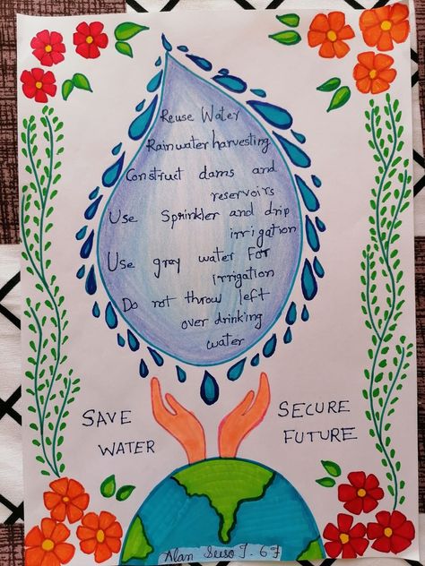 Poster on save water One Water Poster Ideas, Water Awareness Poster, Save Water Save Earth Posters, Save Water Drawing Creative, Water Pollution Poster Creative, Poster On Water Pollution, Water Conservation Poster Schools, Water Pollution Project For School, How To Save Water Poster