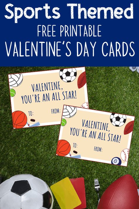 These printable sports valentine cards have an all-star theme with multiple sports. Great for class parties, or also for valentines for the team. #sportsvalentines #printablevalentinesdaycards #kidsactivities #parenting #classvalentineparty Soccer Valentines, Valentines Day Coloring Pages, Free Valentine Cards, Valentines Class Party, Printable Sports, Printable Valentines Day Cards, Family Projects, Boy Printable, Printable Valentines Cards