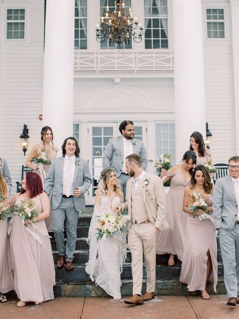 Taupe And Grey Wedding, Wedding Bridal Party Colors, Bridal Party Colors, Snowy Colorado, Bridal Parties Colors, Silk Bridesmaid Dresses, Taupe Bridesmaid Dresses, Party Colors, Colorado Mountain Wedding