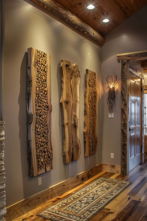 Cabin Wall Decor Ideas, Rustic Log Furniture, Cabin Wall Decor, Log Cabin Interior, Log Wall, Rustic Log Cabin, Diy Interior Design, Log Cabin Decor, Diy Craft Room