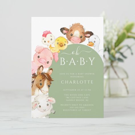 Farm Invitation, Sweet Cow, Cow Horse, Animal Baby Shower Invitations, Baby Farm Animals, Animals Baby Shower, Birthday Poems, Animals Design, Baby Chick