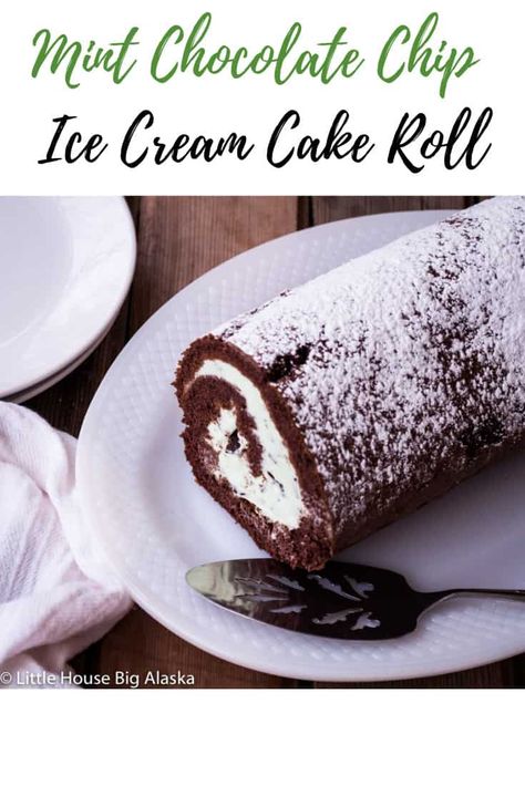 This recipe for a Mint Chocolate Chip Ice Cream Cake Roll is simple to make (hint it uses a cake mix!) and easy to eat, just how I like it. Chocolate Chip Ice Cream Cake, Mint Chocolate Chip Ice Cream Cake, Ice Cream Cake Recipe Homemade, Ice Cream Cake Roll, Recipe For Ice Cream, Diy Ice Cream Cake, Jelly Roll Cake, Easy Homemade Ice Cream, Christmas Ice Cream