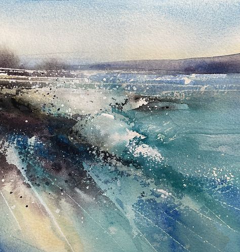 Contemporary Watercolor Art, Rice Art, Abstract Watercolor Landscape, Abstract Seascape, Watercolor Video, Contemporary Watercolor, Beach Watercolor, Watercolor Painting Techniques, Watercolor Landscape Paintings