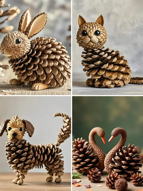 Crafts For Elementary Students, Hand Craft Ideas, Pinecone Ideas, Crafts For Elementary, Pinecone Art, Pinecone Crafts Christmas, Pine Cone Art, Acorn Crafts, Pinecone Crafts