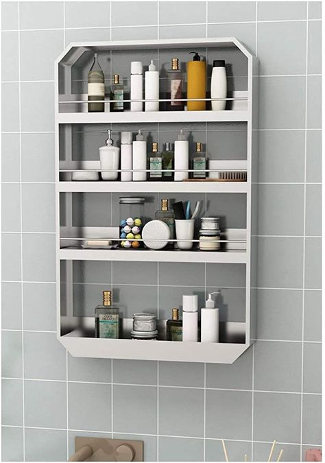 Bathroom Wall Storage Ideas Space Saving, Makeup Wall Storage, Bathroom Toiletry Organization, Small Bathroom Cabinet Ideas Storage, Small Bathroom Makeup Storage, Toiletries Shelf, Skin Care Display, Bathroom Wall Organizer, Bathroom Toiletries Organization