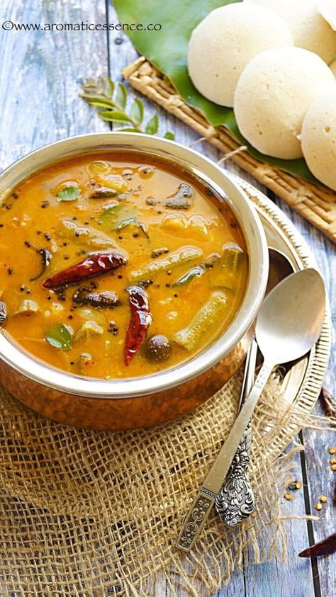 Sambhar | Sambar (South Indian lentil & vegetable stew) - Aromatic Essence Mangalore Food, Sambhar Recipe, Indian Lentils, Sambar Recipe, Zany Malik, Steamed Rice Cake, Dhokla Recipe, Methi Seeds, Mediterranean Meals