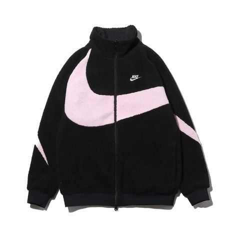 Nike Women's Big Swoosh Reversible Boa Jacket (Asia Sizing) in Black Prism Pink Nike Fleece Jacket, Polar Fleece Jacket, Big Hoodies, Versace Style, Nike Fleece, Baggy Clothes, Pink Jacket, Nike Outfits, Polar Fleece