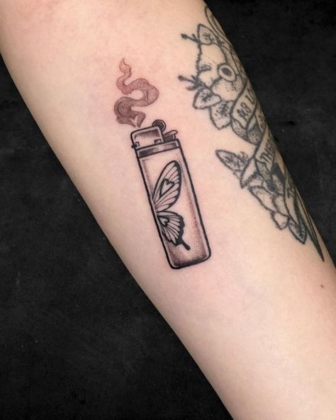 Lighter Flowers Tattoo, Lighter With Heart Flame Tattoo, Small Lighter Tattoo, Matching Lighter Tattoos, Heart Lighter Tattoo, Lighter With Flowers Tattoo, Lighter Tattoo Ideas, Bic Lighter Tattoo, Lighter Tattoo Minimalist